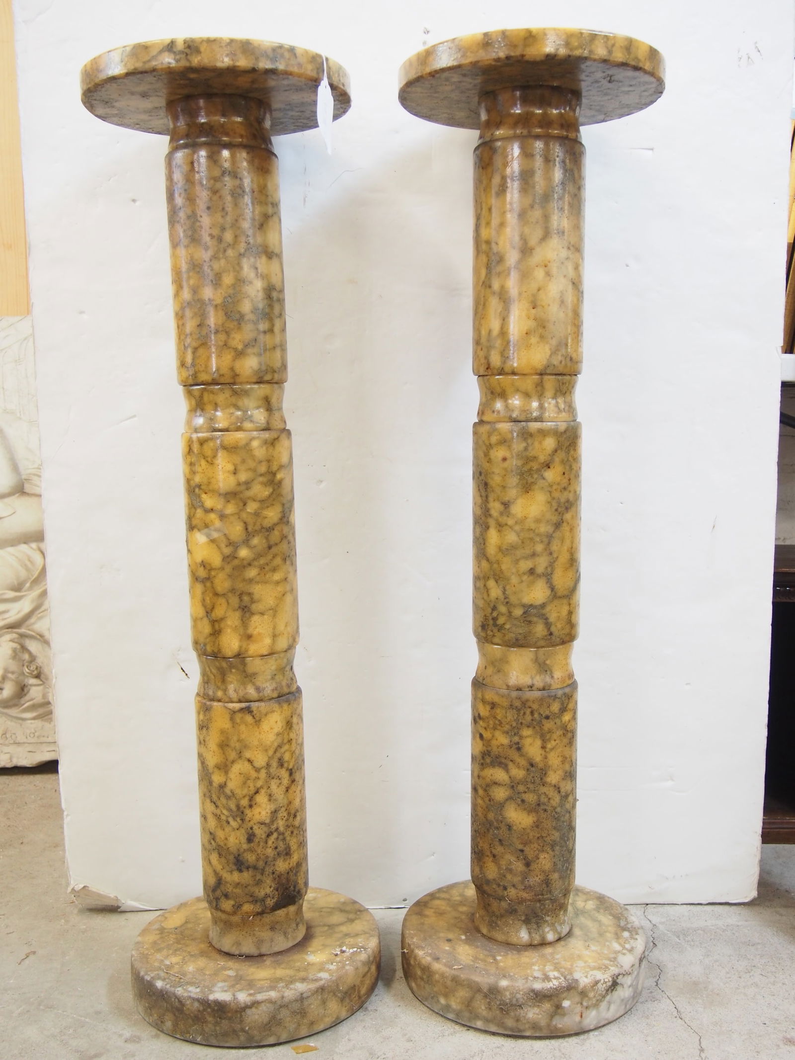 Pair Italian marble pedestals, mid Century period, each pedestal is 39.5" tall, white marbl but lacq (1 of 5)