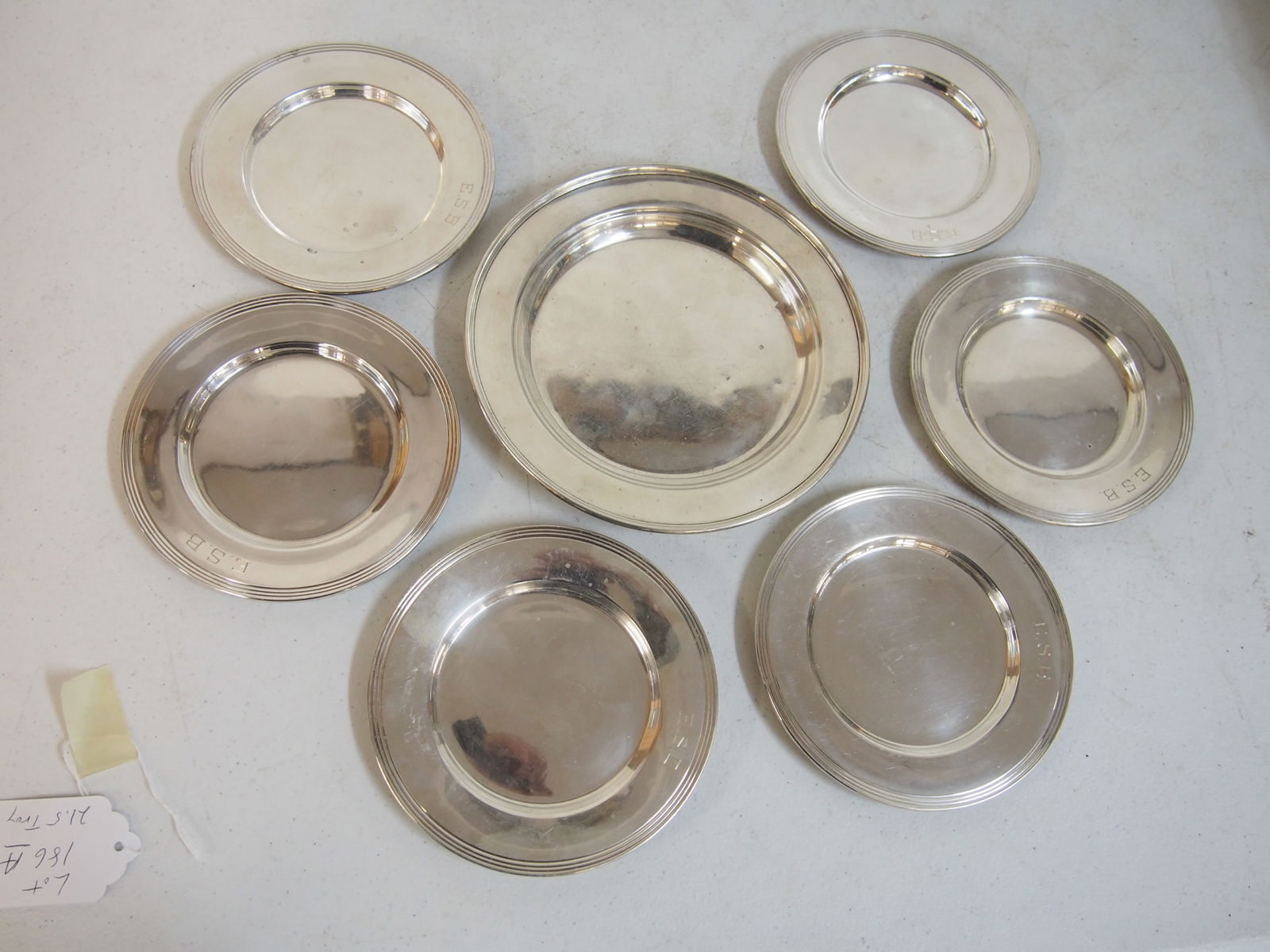 7 sterling dishes, one is 8", 6 are 6 1/8".21.5 troy (1 of 3)