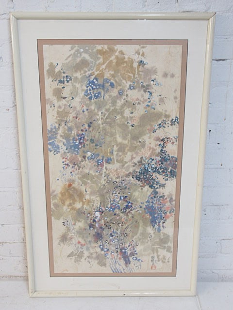 Painting, flowers, signed in Chinese, watercolor on paper, 31" by 16.5", framed size is 38.25" by (1 of 4)