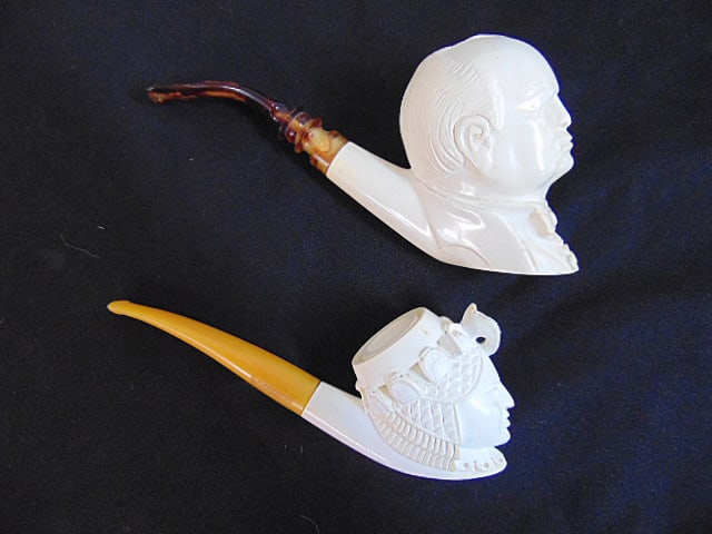 2 Meerschaum pipes, Winston Churchill & Queen, (1 of 4)