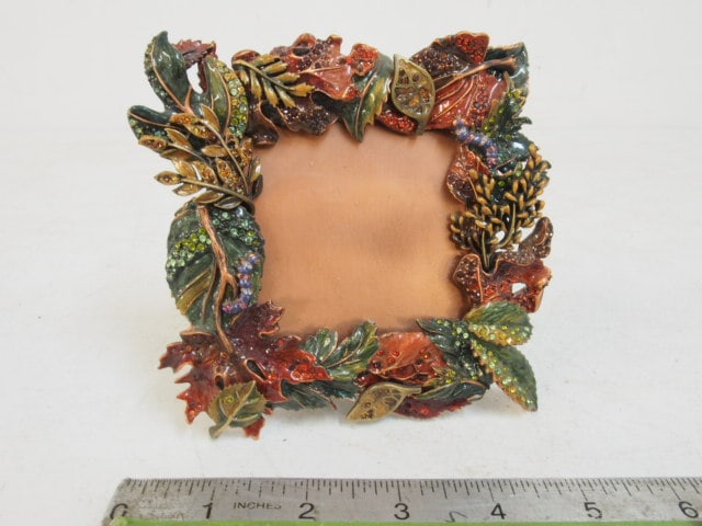 Jay Strongwater frame, autumn leaves enameled decorations with jewels, frame is 5" by 5.25", takes (1 of 4)