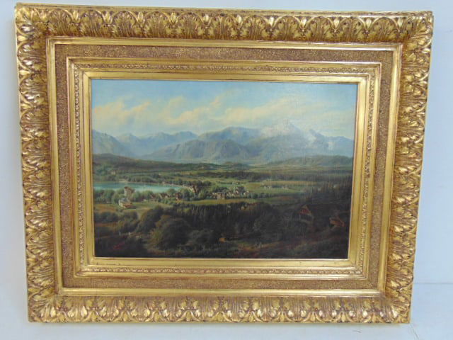 Painting, Austrian landscape, signed Carl von Zellenberg, oil on canvas, sweeping landscape with (1 of 8)