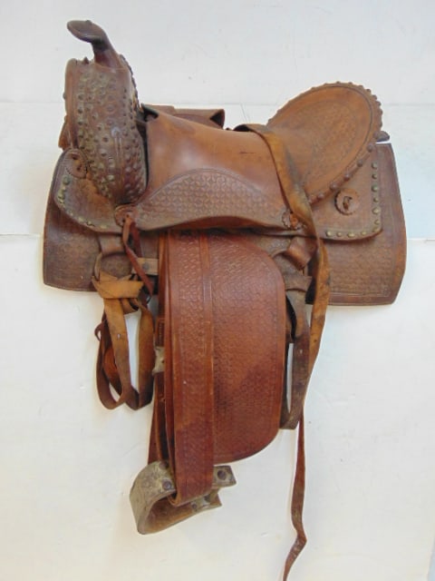 Leather saddle stamped James Amtale Co (?), Saddles, Phila Penna, stamp is worn, not 100% sure. (1 of 8)