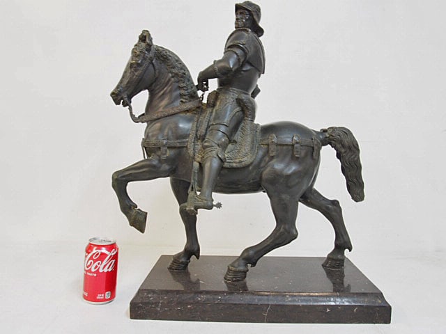 Bronze, grand tour equestrian statue, on marble base, base is 18.5" by 9.75", height is 24.25" (1 of 4)