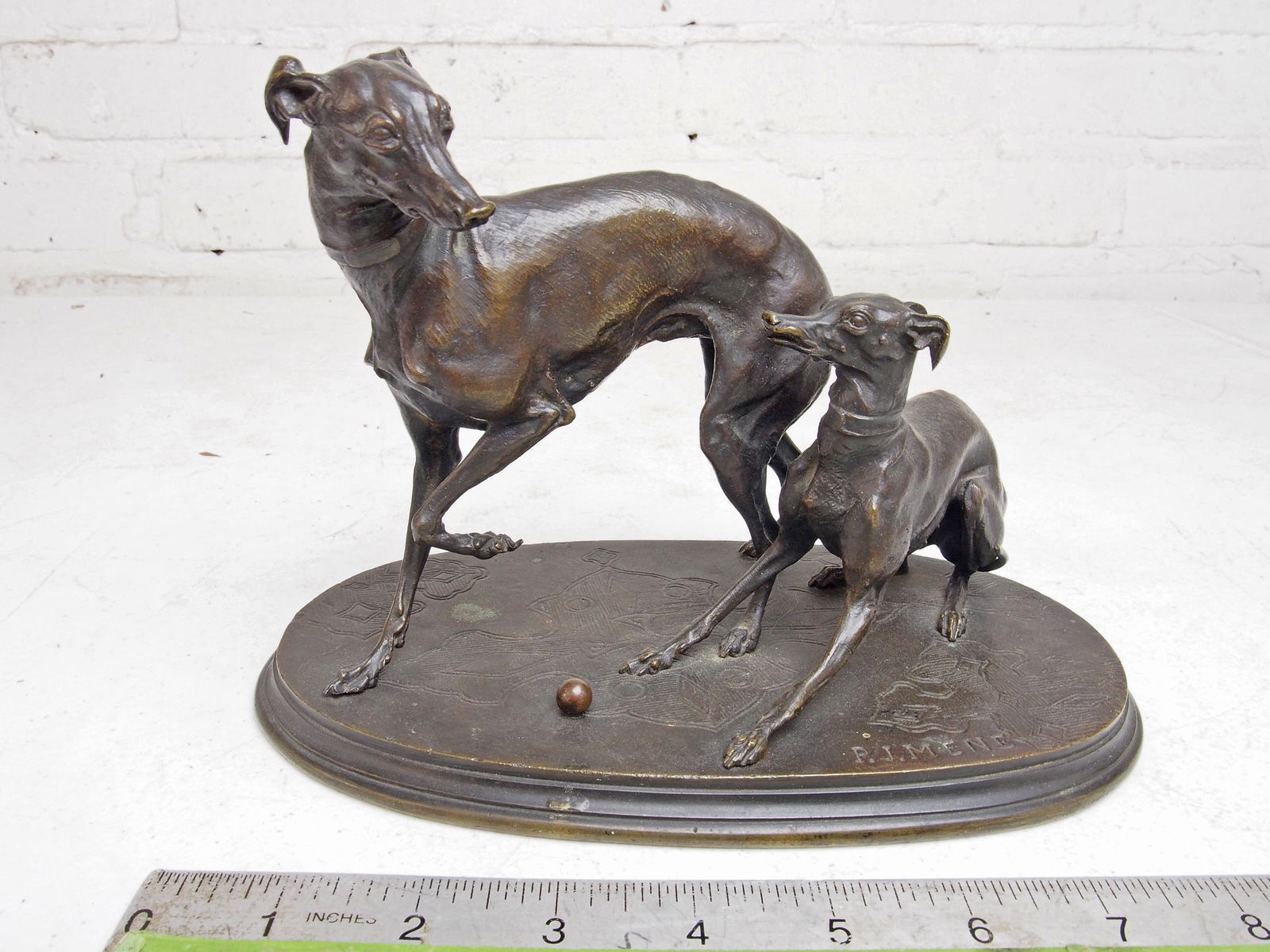 Bronze, two dogs, signed P.J. Mene, 8.75" by 5", height is 6" (1 of 5)