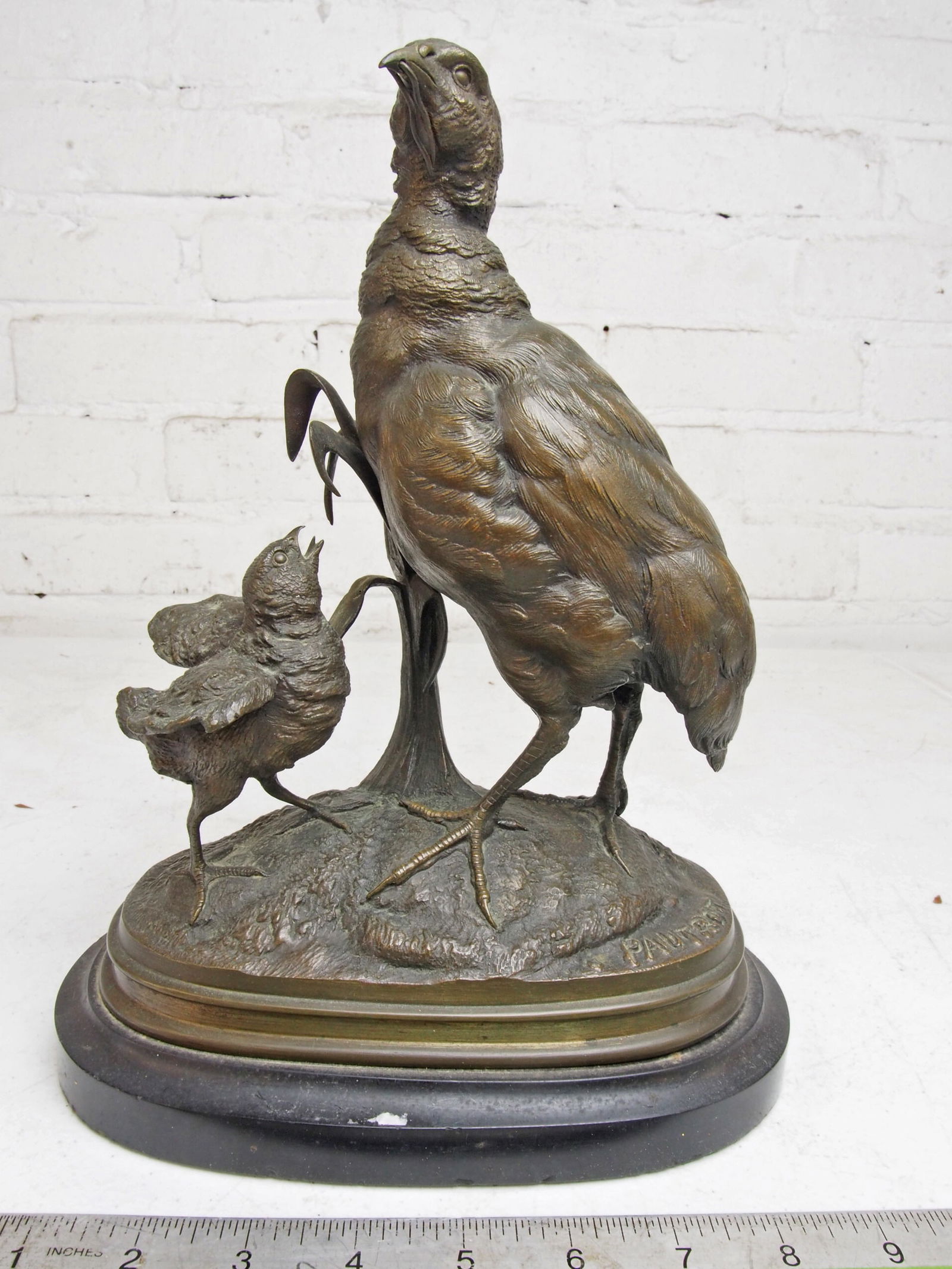 Bronze, pheasant & chick, signed Pautrot, on slate base, 9" by 5.25", height is 11.5" (1 of 5)