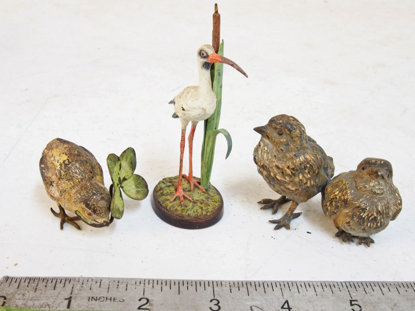 3 small Vienna bronzes, cold painted birds, stork & two small birds, stork is 3.75" tall (1 of 6)