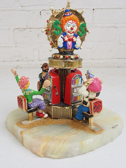 Run Lee mixed media, 4 gambling clowns, on onyx base, edition 33/750, height is 8" (1 of 5)