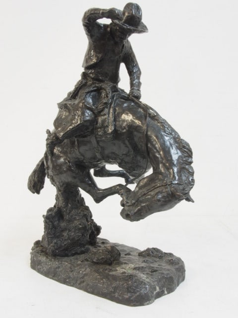 Bronze, R.F. Elwell, bucking bronco, signed, bronze is 14" long, 11" wide, height is 17.75" (1 of 6)