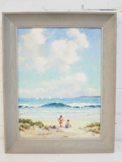 Painting, Henry Davenport, "Beach at Wainscott", oil on canvas board, board is 24" by 17.75", framed (1 of 5)