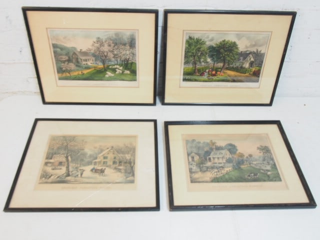 Set 4 Currier & Ives print, Homestead series, Winter, Spring, Summer & Autumn, each print is 9.25" (1 of 6)