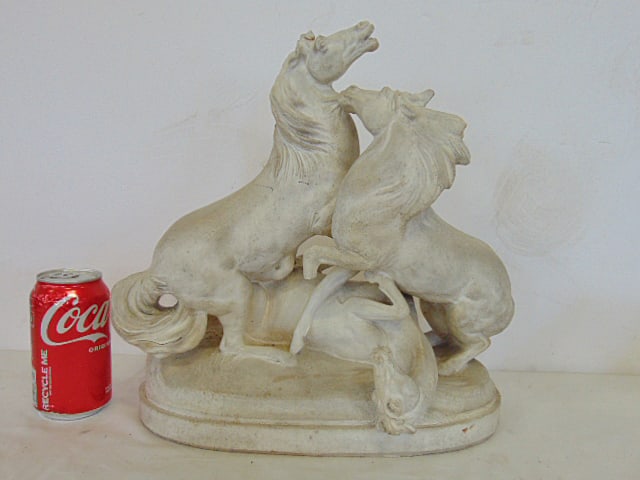 Terra cotta statue, fighting horses, unsigned, one horse missing part of leg, 13.5" long, 6.5" deep, (1 of 5)