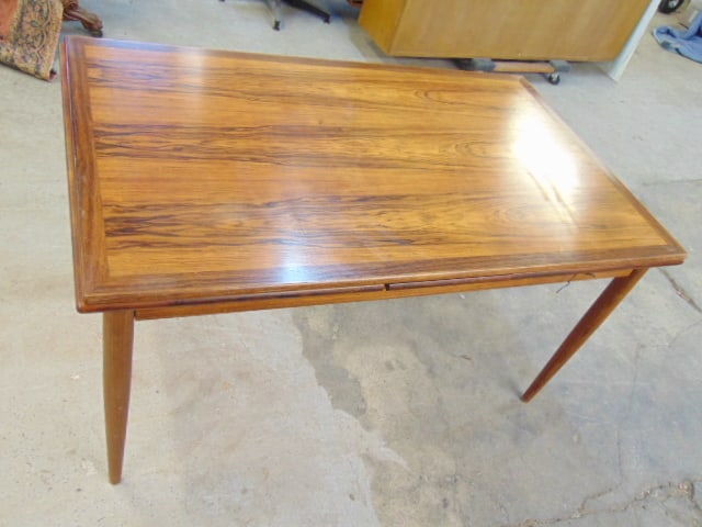 Mid Century rosewood extendable refectory table, table is 55" by 33.25", with leaves extended table (1 of 6)