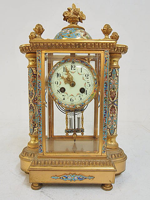 Enameled brass crystal regulator with mercury filled glass pendulum, made in France, clock is 13.25" (1 of 5)