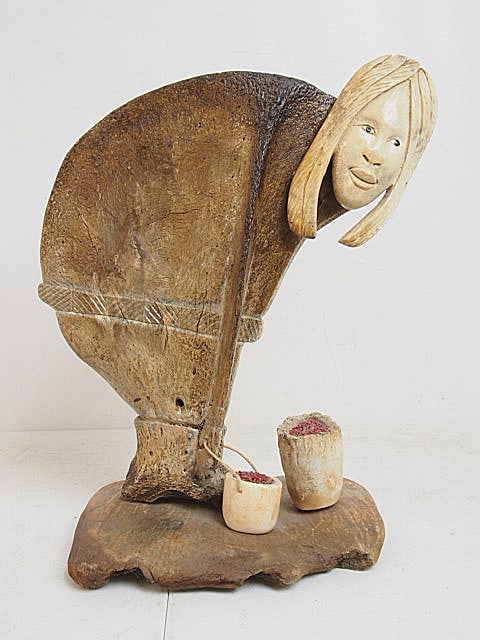 Inuit bone carving, figure made up from various bones, signed W.C. Andy, 2004, 11" by 8.5" base, (1 of 5)