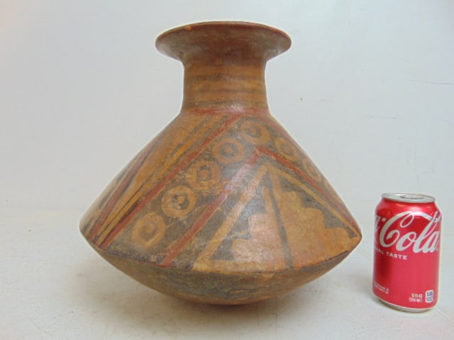 Mesoamerican vessel, pre-Columbian earthenware bullet Amphora, paint decorated with various designs, (1 of 5)