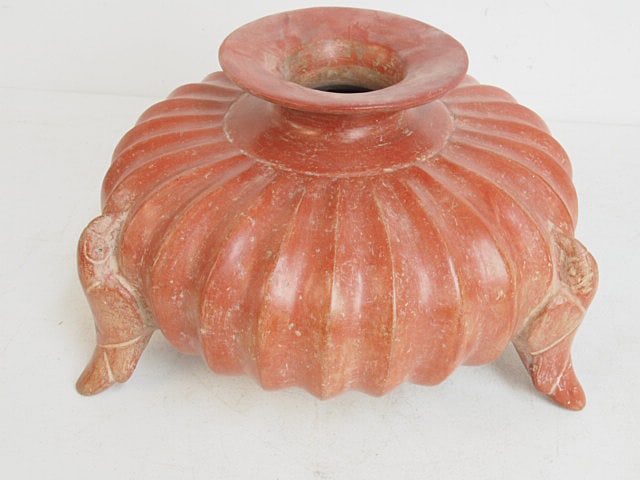 Colima style earthenware squash vessel with parrot supports, 13.5" in diameter, height is 8" (1 of 5)