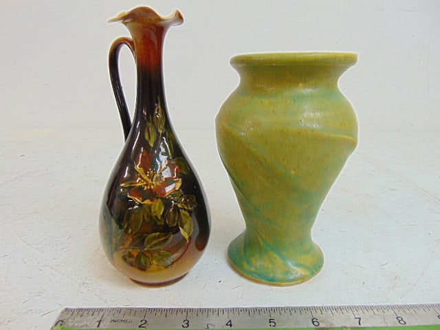 Early Rookwood vase & Pewabic art pottery vase, Rookwood vase by Emma D. Foertmeyer, height is 7 (1 of 7)