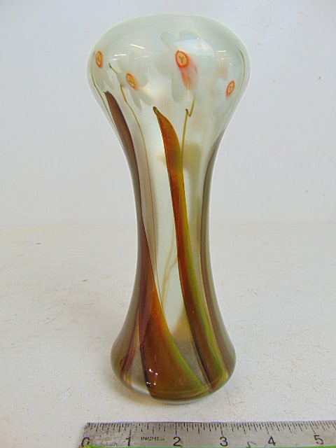 Tiffany Favrile art glass vase, floral decorated, vase is 8 5/8" tall, good condition. (1 of 5)