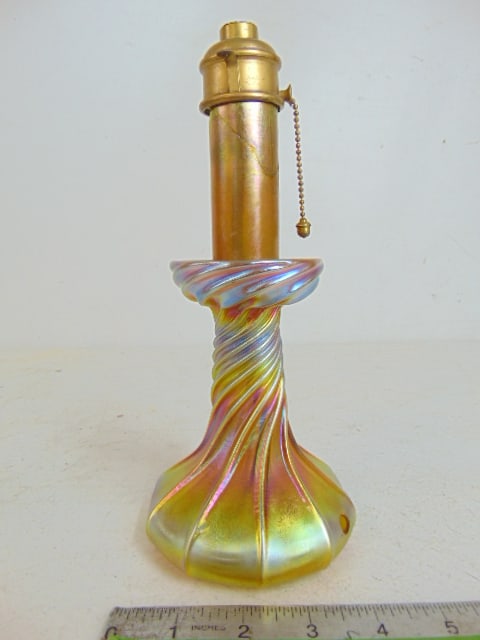 Tiffany Favrile art glass candle lamp with insert, insert is broken, height base is 5.5", has spiral (1 of 7)