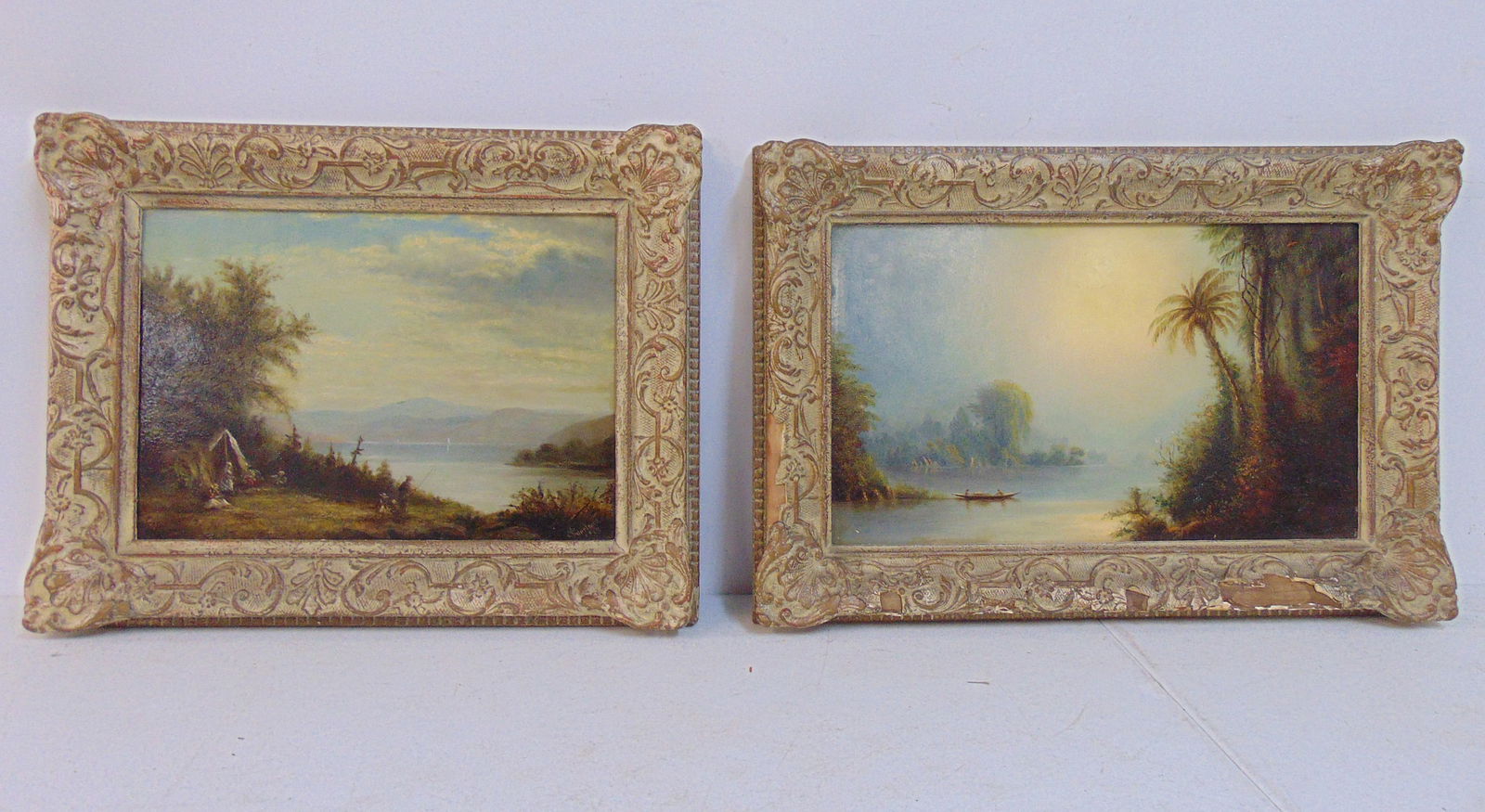 Pair paintings, landscapes, signed Copeland, oil on Masonite, landscape with palm tree & landscape (1 of 8)