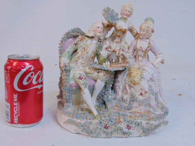 Porcelain nodder group, man with two ladies playing chess, heads move, repaired, as is condition, (1 of 6)