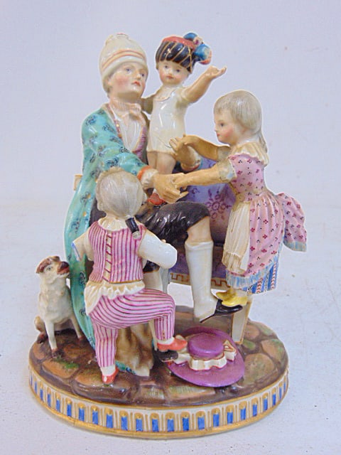 Meissen figural, "The Good Father", extensively repaired, as is condition, base is 6.25" by 4 7/8", (1 of 5)