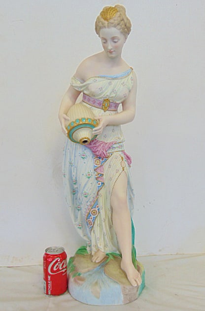 Large Vion & Baury bisque porcelain figural, neo classical dressed woman with urn, one leaf tip on (1 of 10)