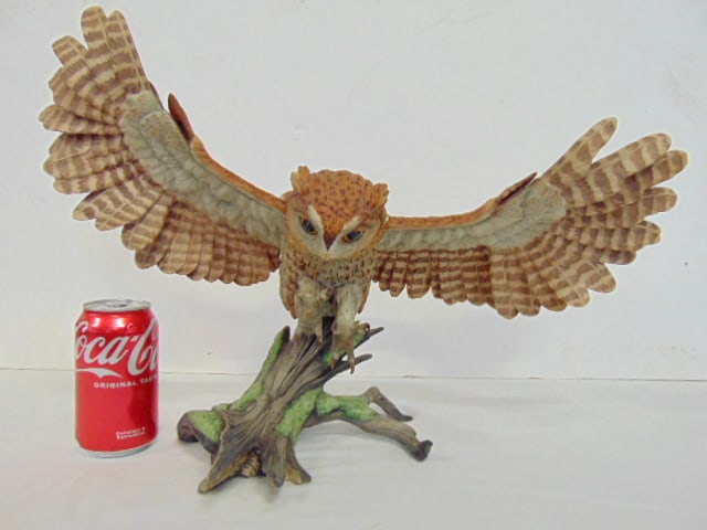 Boehm "Screech Owl", number 320, limited, by Edward Marshall Boehm, bisque porcelain owl with spread: Boehm "Screech Owl", number 320, limited, by Edward Marshall Boehm, bisque porcelain owl with spread wings, 21.25" wide, 10.5" deep, height is 14.25", good condition, no chips, cracks or repairs, note