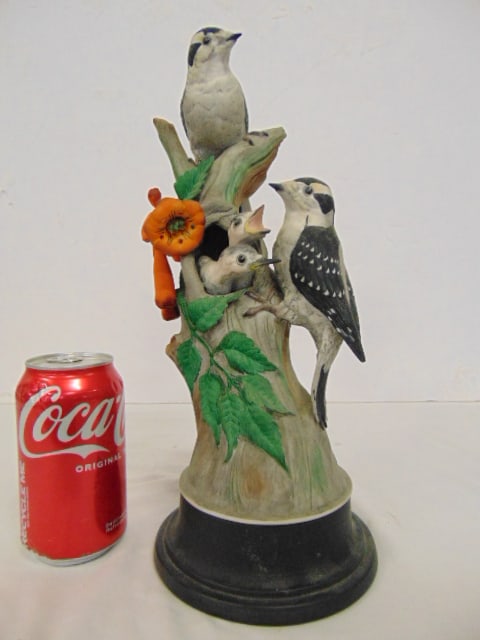 Boehm porcelain "Downy Woodpeckers", bisque porcelain group showing two woodpeckers on trumpet vine (1 of 7)