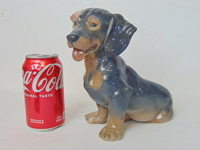 Royal Copenhagen porcelain dog, Dachshund figurine, model 856, 7 5/8" tall, 11" wide, 5" deep. (1 of 5)