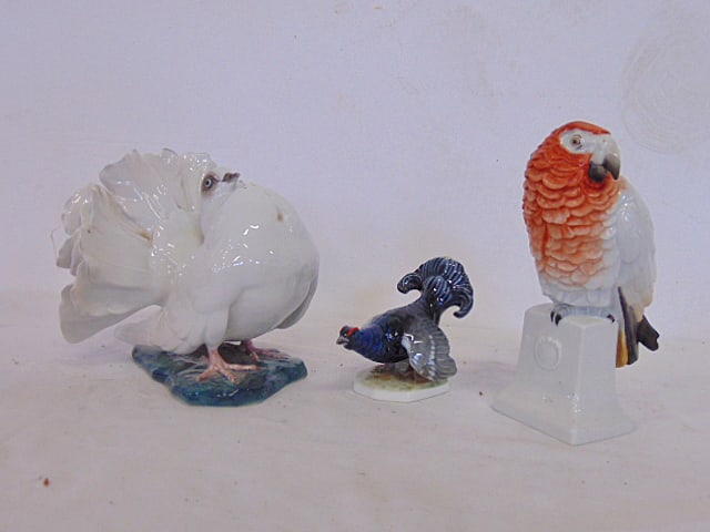 3 Rosenthal porcelain birds, pigeon, parrot & wood grouse, pigeon is 7" wide, 6.25" deep, height is (1 of 6)