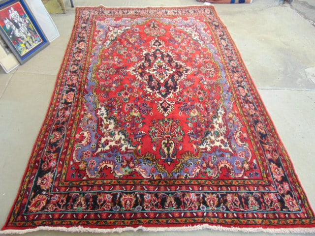 Wool carpet, center medallion, floral detail, rug is 10'2" by 6'1" (1 of 4)