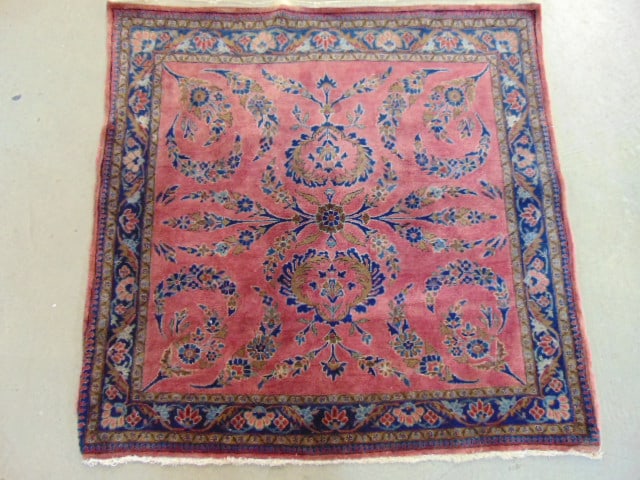 Small sarouk carpet, floral, unusual size is 44" by 50" (1 of 4)
