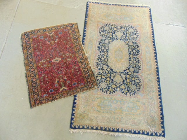 2 scatter rugs, both worn, 60" by 32" & 33" by 25" (1 of 4)