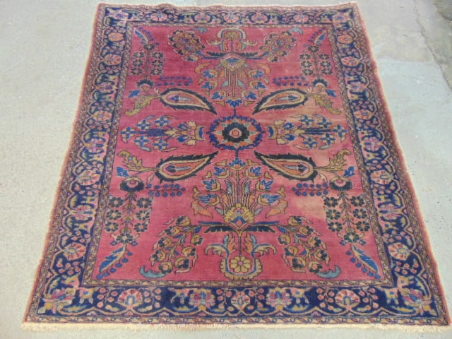 Scatter sarouk carpet, in red, rug is 70" by 62.5" (1 of 4)