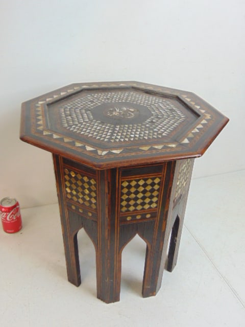 Moorish octagonal top inlaid stand, stand is 18.5" wide, height is 20" (1 of 4)