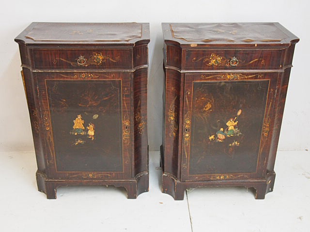 Pair English Chinois cabinets with faux shell tops, top veneer & veneer on sides is separating, need (1 of 6)