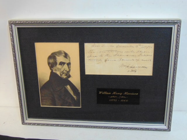 Autograph, William Henry Harrison, dated 1795, framed as a collage with a image & plaque, 13.25" by (1 of 4)