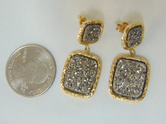 Jewelry. Earrings hallmark 14k Italy Milor (gold plated/gold overlay) square style druzy quartz post: Jewelry. Earrings hallmark 14k Italy Milor (gold plated/gold overlay) square style druzy quartz post earrings, good condition