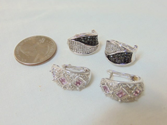 Jewelry. (2) pairs of white gold diamond post earrings, hallmark 14k white & black diamonds 7.60 (1 of 5)