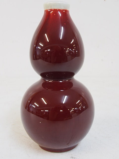 Chinese oxblood porcelain double gourd vase, signed, height is 7.5" (1 of 4)