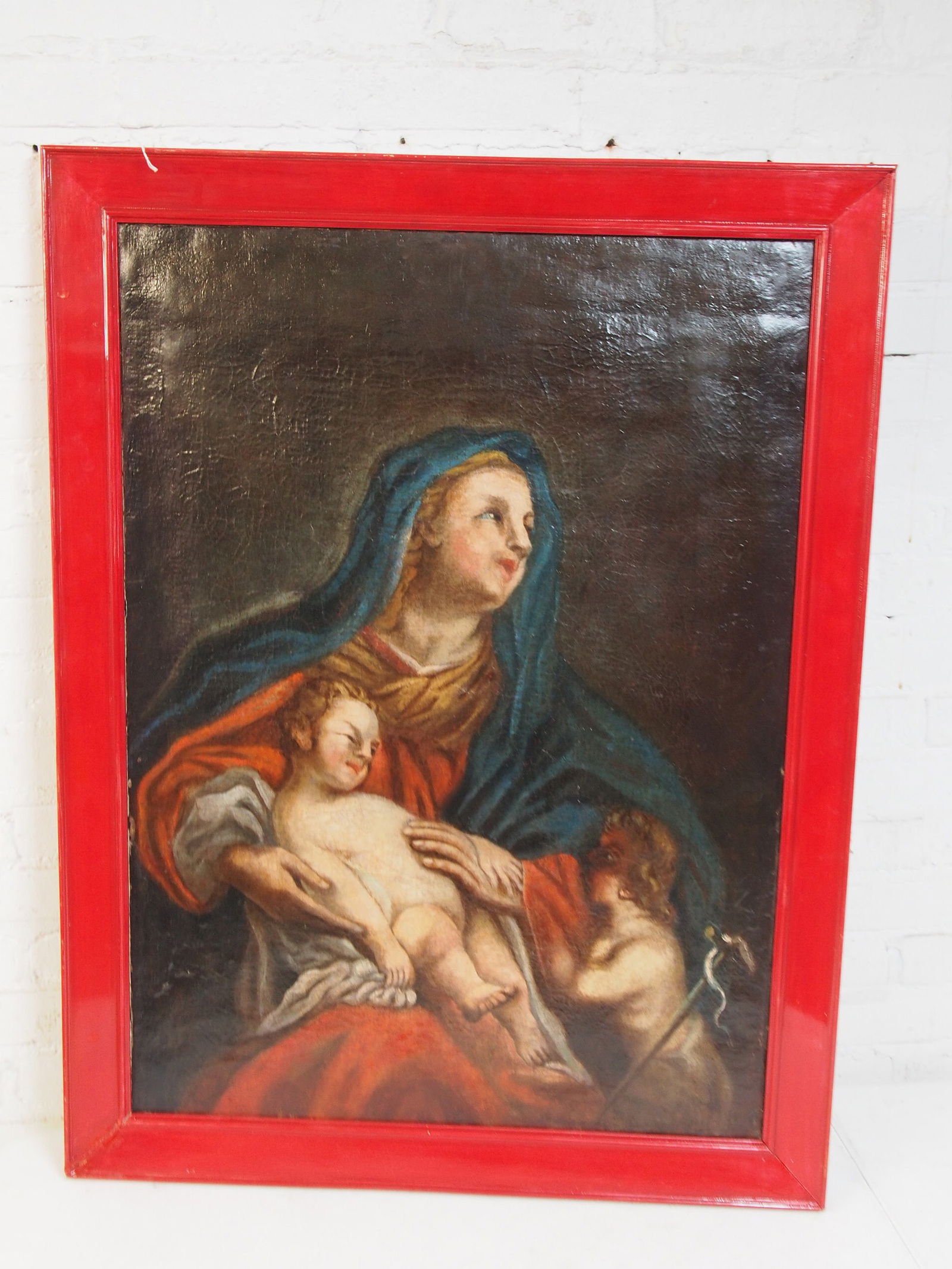 Painting, Madonna & child, oil on canvas, canvas is 35" by 25.5", framed size is 40" by 30.5", (1 of 3)