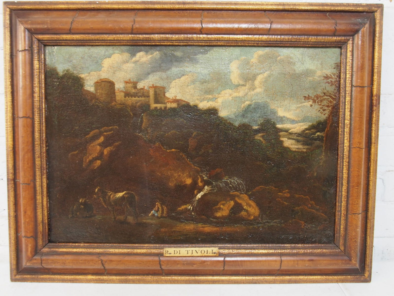 Painting, Rosa di Tivoli, also known as Philip Peter Roos, castle on hill, oil on canvas, relined, (1 of 5)