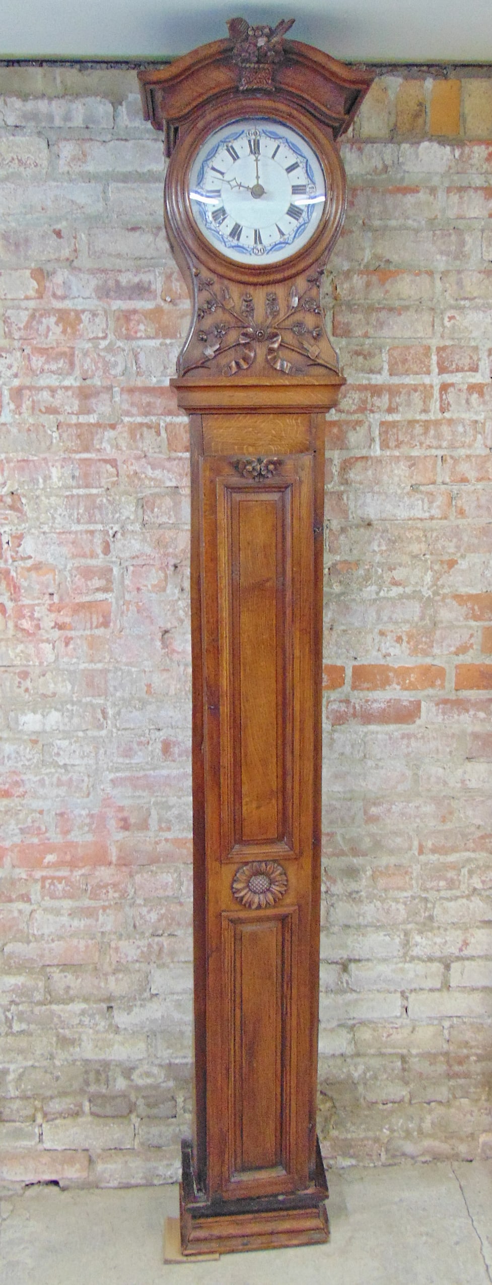 French 19th Century tall case clock, or horloge de parquet, carved case, porcelain dial in Delft (1 of 10)