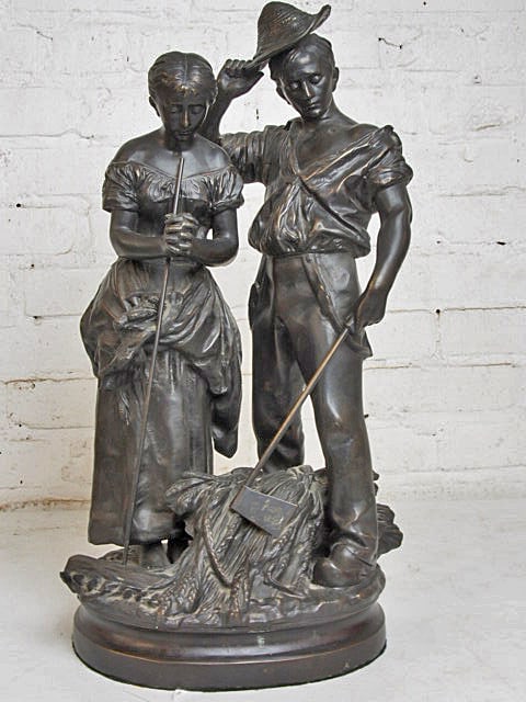 Spelter figural, "Angelus", after C. Desmeure, height is 19.5": Spelter figural, "Angelus", after C. Desmeure, height is 19.5"