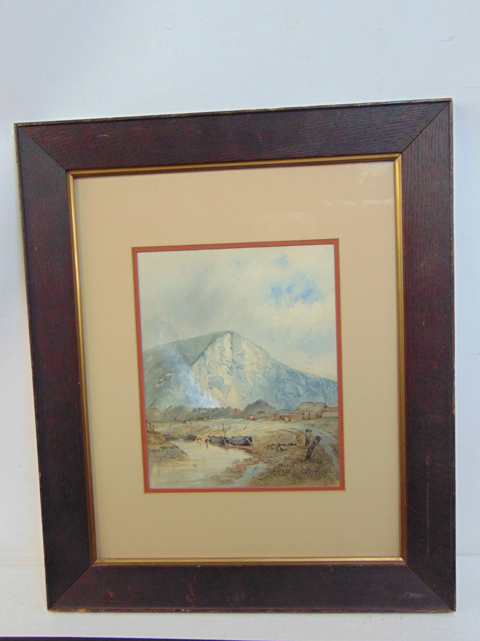 Painting, small village in mountain setting, watercolor, unsigned, 10.25" by 8.25", 21.25" by 17.5": Painting, small village in mountain setting, watercolor, unsigned, 10.25" by 8.25", 21.25" by 17.5" framed.