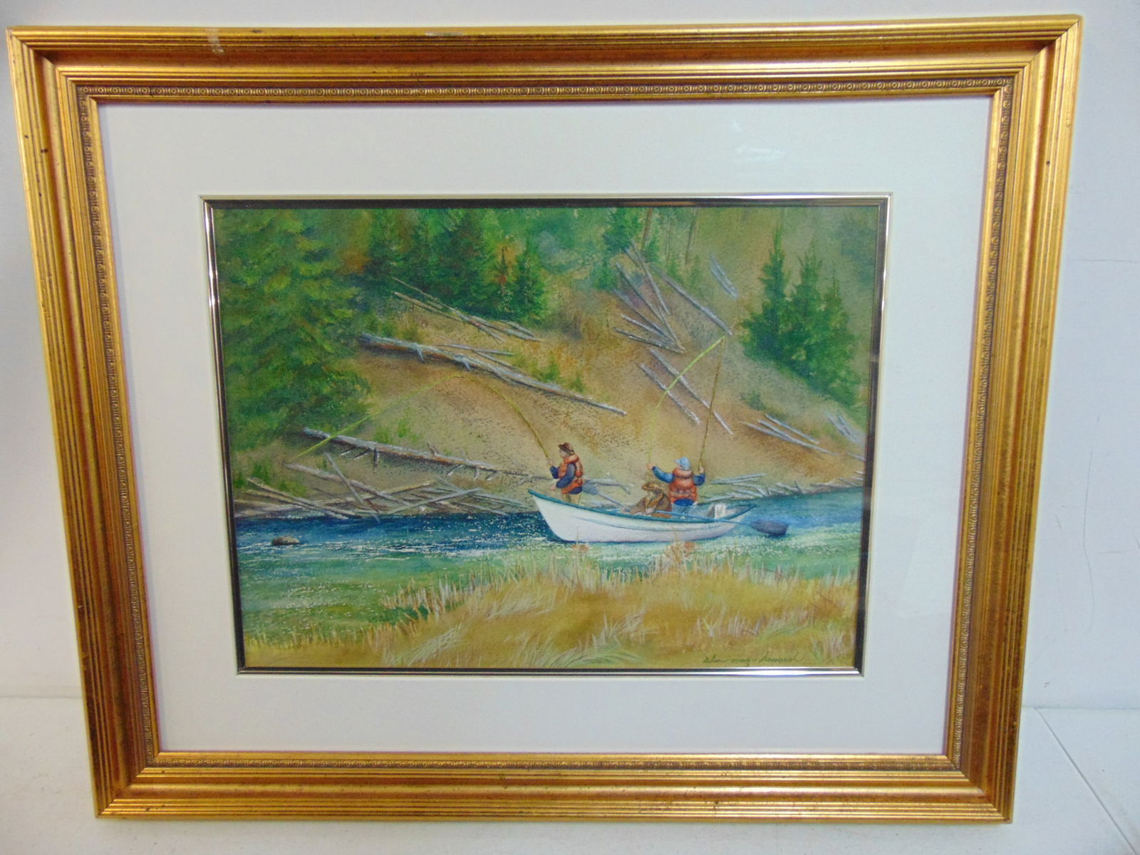 Painting, "Snagged", signed Sharon Way-Howard, watercolor, 11" by 15", framed size is 18.5" by 22 5/ (1 of 5)