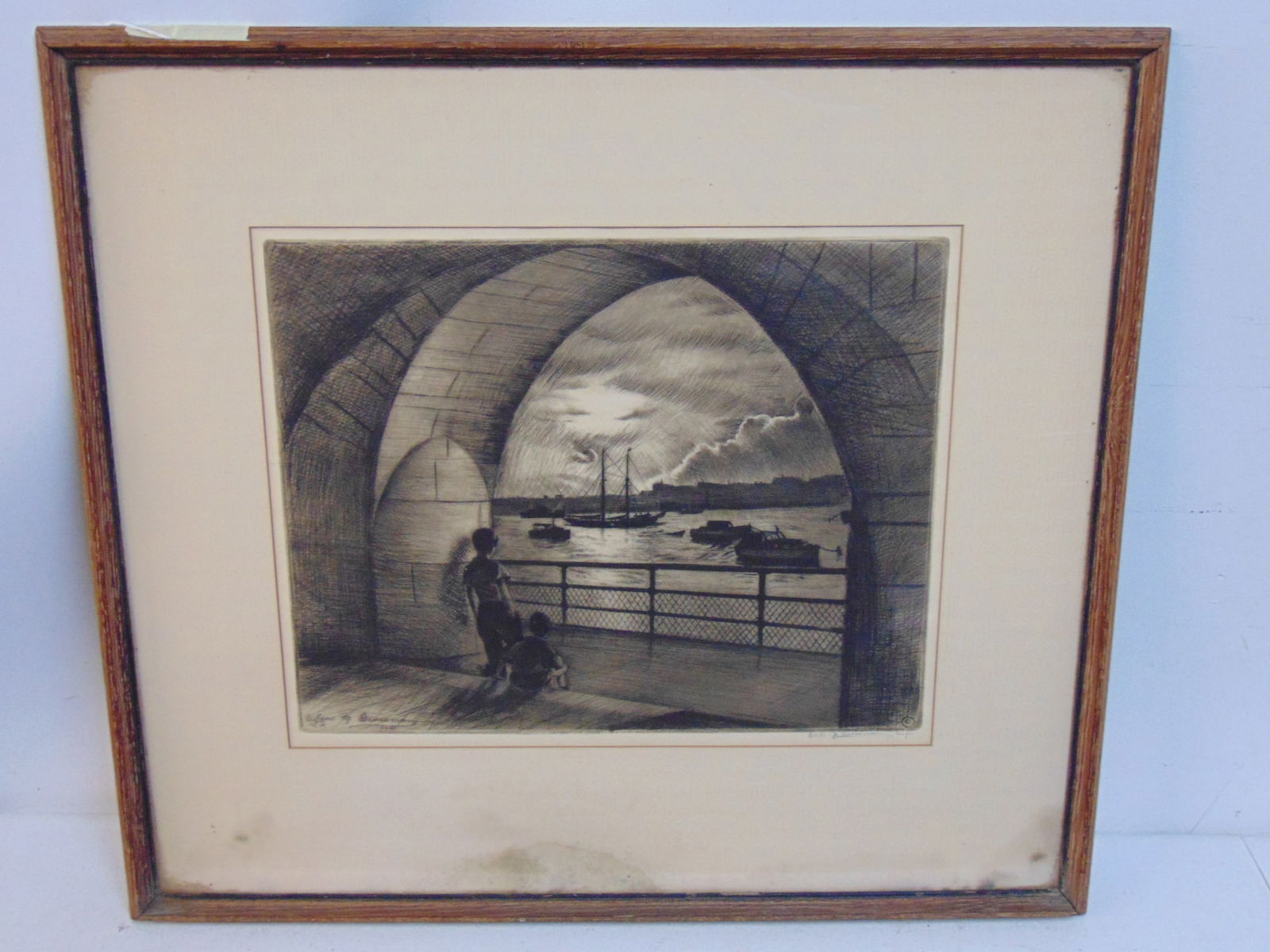 Etching, "Adventure Calls", Elias Grossman, 1940, 12 3/8" by 15.5" (matting), framed size is 21.5" b (1 of 6)