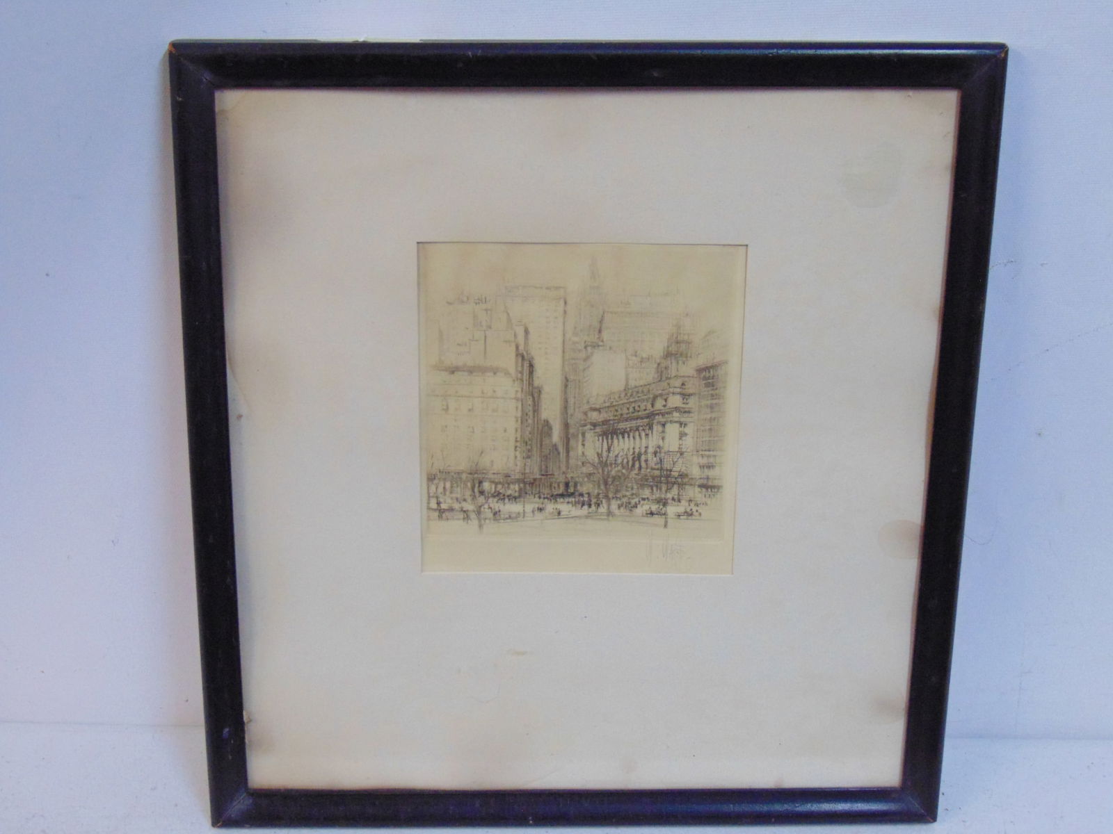 Etching, Battery Park, New York, William Walcot, 6.5" by 6" (matting, framed size 15.25" by 14.5", s (1 of 4)